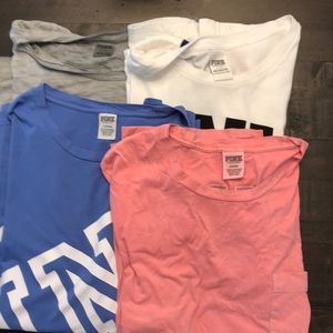 3 lg pink shirts and 1 md(fits like a lg)